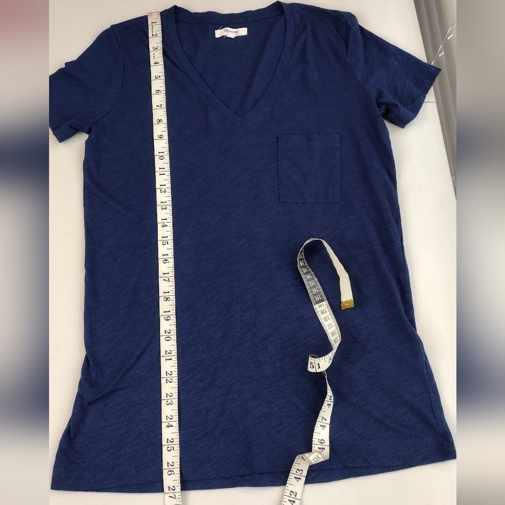 Madewell Women's Cotton Blue Short Sleeve V-Neck T-Shirt Basic Top - Picture 13 of 13